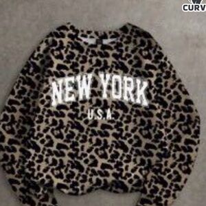 SHEIN Leopard Print Sweatshirt with New York Lettering